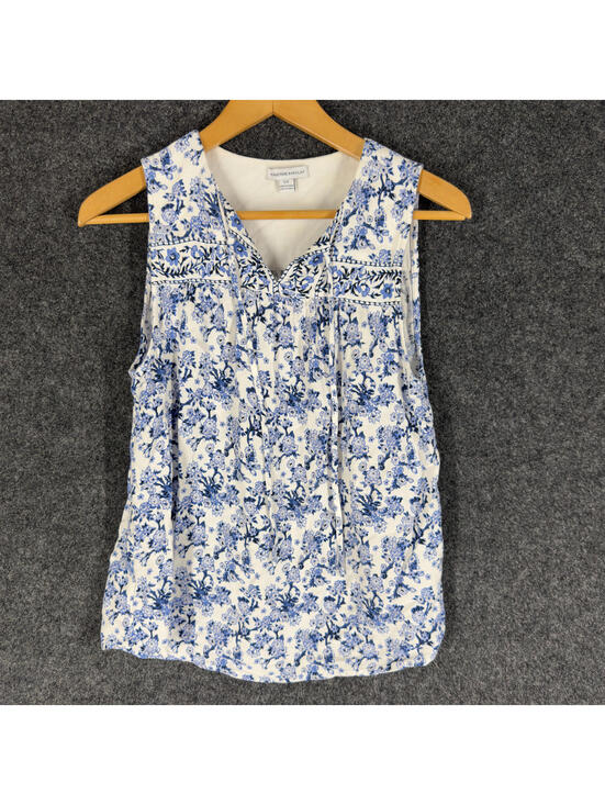Katherine Barclay Tops - Katherine Barclay Blouse Women S Small White Floral V-Neck SLeeveless Tasseled